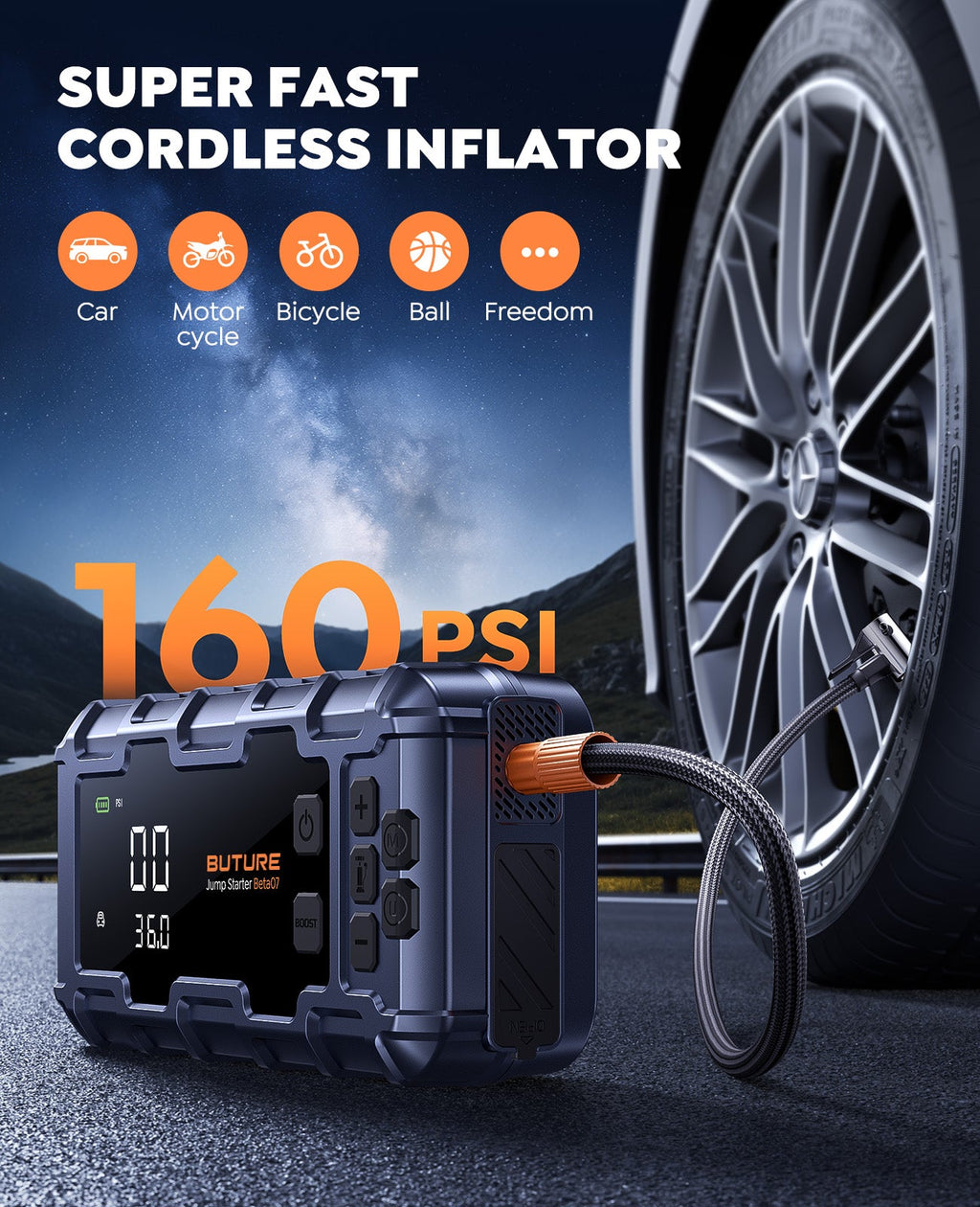 【Flash Sale】Buture Beta07 Car Jump Starter 6000A With 160PSI Air Compressor